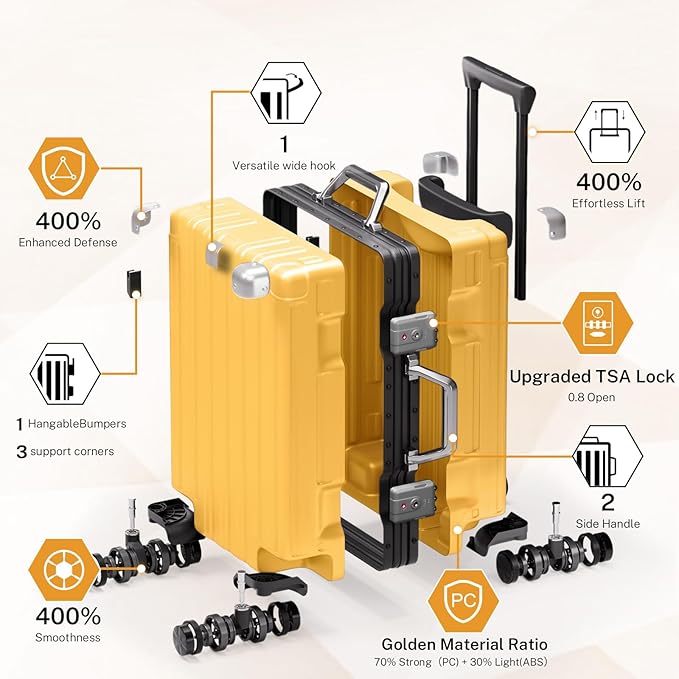 Krute Zipperless Luggage 24 Inch Aluminum Frame Suitcase with Spinner Wheels PC+ABS Hardide Checked Luggage TSA Approved