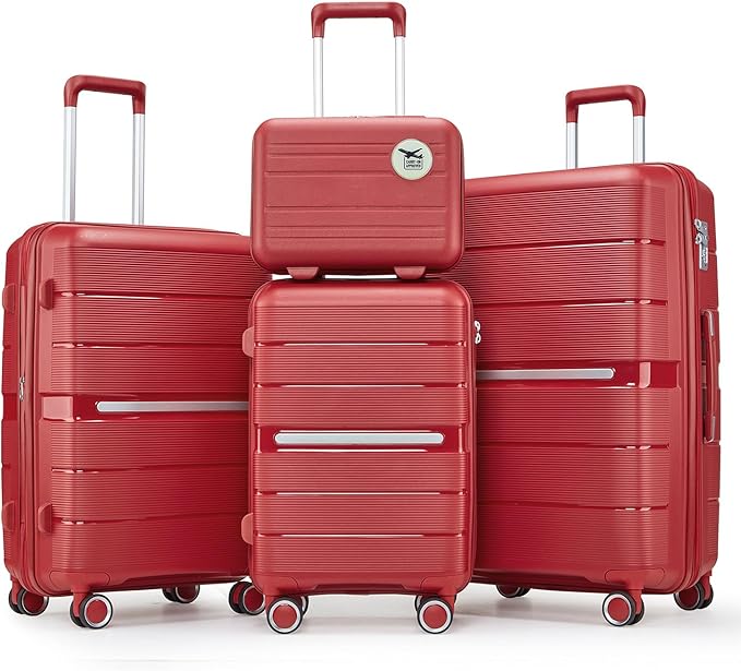 4 Piece Expandable Hardshell Pink Luggage Sets with Spinner Wheels, Lightweight Travel Suitcase Set with TSA Locks, 20 inch Carry On for Women (Wine Red, 4 Piece Set)