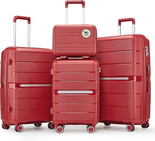 4 Piece Expandable Hardshell Pink Luggage Sets with Spinner Wheels, Lightweight Travel Suitcase Set with TSA Locks, 20 inch Carry On for Women (Wine Red, 4 Piece Set)