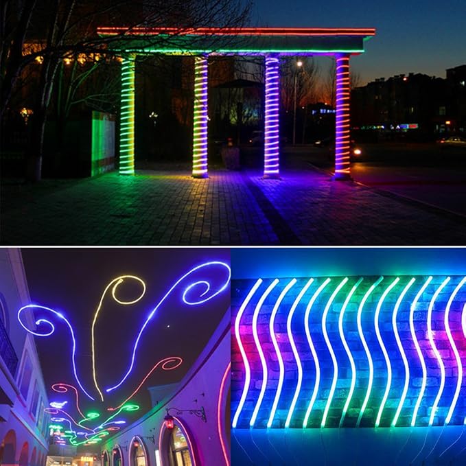 328ft 2-Wire Waterproof LED Rope Light Kit, 1/2" Rope Light Outdoor, 110V-120V PVC 30 LED/M Tube Lights Strip for Background Lighting, Outdoor Decorative Lighting, Christmas(Multi-Color)