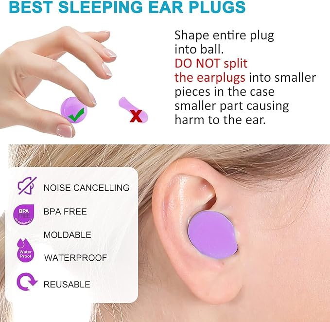 Reusable Silicone Ear Plugs, Waterproof Noise Cancelling EarPlugs for Sleeping, Mowing, Swimming, Airplanes, Concerts