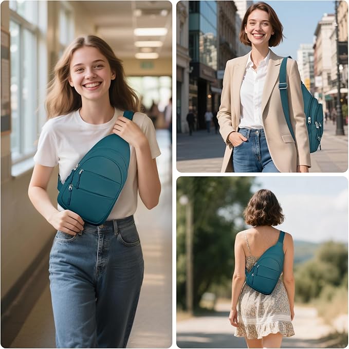 Tuwubi Crossbody Bags for Women, Sling Bag for Men, Small Hiking Backpack Anti Theft Lightweight for Outdoors Travel （M, Teal Blue）
