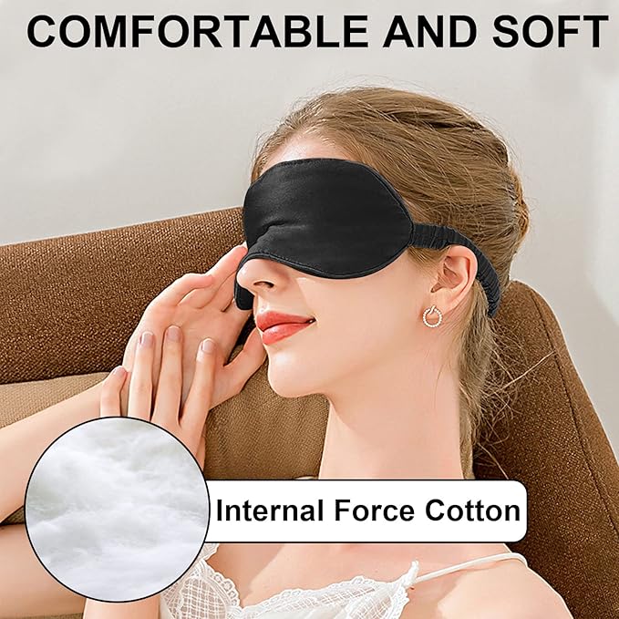 2Pack Silk Sleep Mask,Eye Mask for Sleeping,Elastic Blackout Eye Mask & Blindfold for Full Night's Sleep,Travel and Nap(Black)