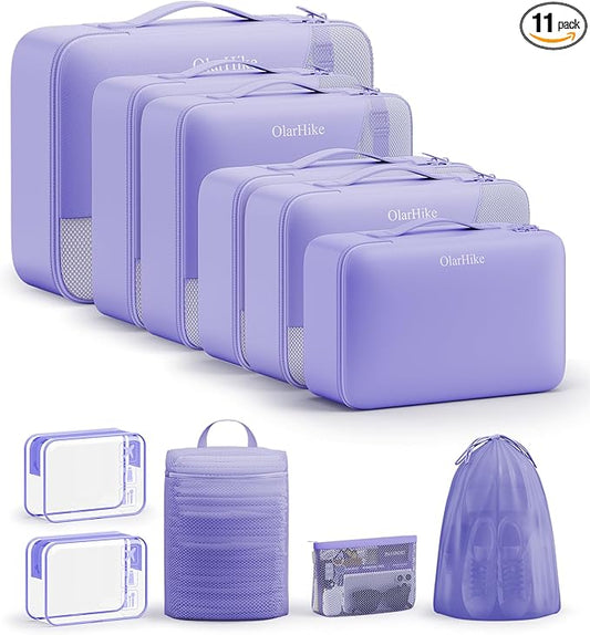 11 Set Packing Cubes for Travel, Gifts for Women Mom Kids,TSA Approved Bags for Makeup, Cosmetic, Toiletry, Suitcase Organizers for Checked Luggage, Cruise Essentials,Airplane Accessories, Lavender
