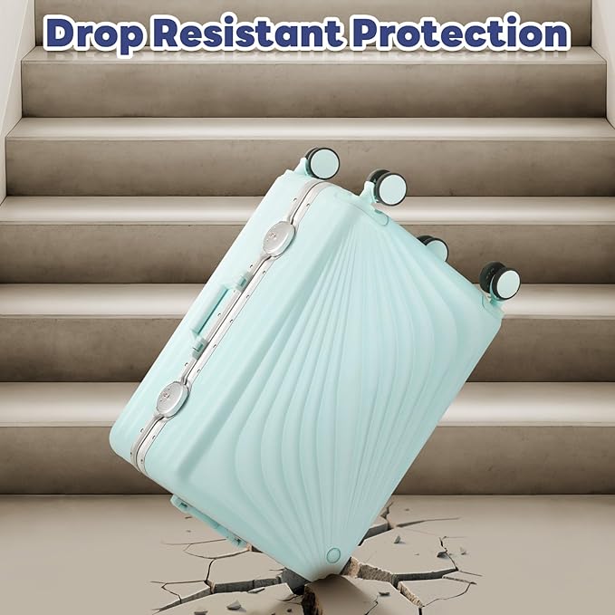 20 Inch Carry On Luggage, Zipperless Luggage with Spinner Wheels, Airline Approved Suitcase with Cup Holder, TSA Lock and USB Charger for Travel, Mint Green