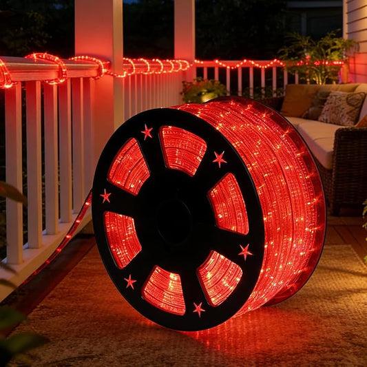 100Ft LED Rope Lights, LED Strip Lights Outdoor Waterproof Decorative Lighting for Indoor/Outdoor, Eaves, Backyards Garden, Halloween and Christmas Decorations(Christmas Red)