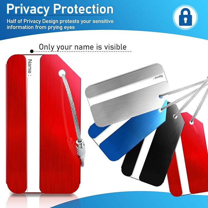 4 Pack Aluminum Luggage Tags for Suitcases with Name ID Card, Durable Luggage Name Tags Identifier, Travel Tags for Luggage Baggage