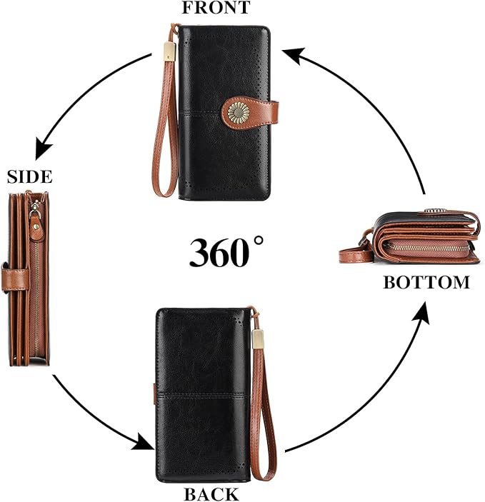SENDEFN Wallets for Women Leather Credit Card Holder with RFID Blocking Large Capacity Wristlet | with RFID Blocking, Large Capacity, Wristlet, with RFID Blocking, Large Capacity, Wristlet