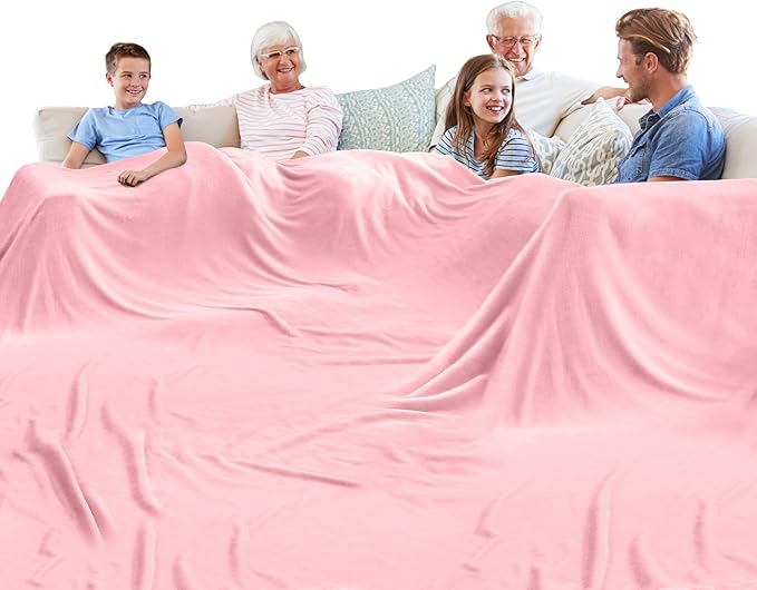 Big Oversized Soft Fleece Blanket, Huge California King Blanket for Whole Family, Bed, Sofa, Couch, Travel and Camping 120x120 Pink