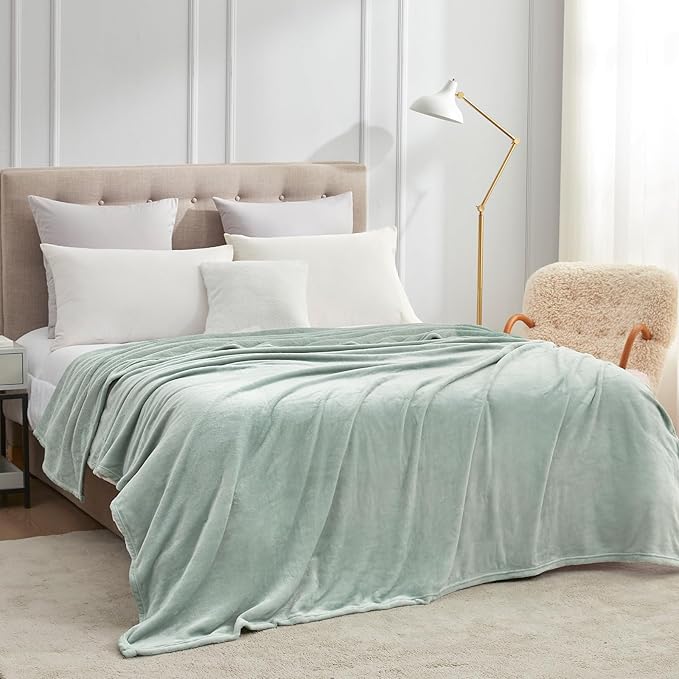 Hansleep Fleece Celadon Twin Blanket, Super Soft Flannel Fuzzy Plush Cozy Blanket for All Seasons, Celadon, Twin 60x80 Inches