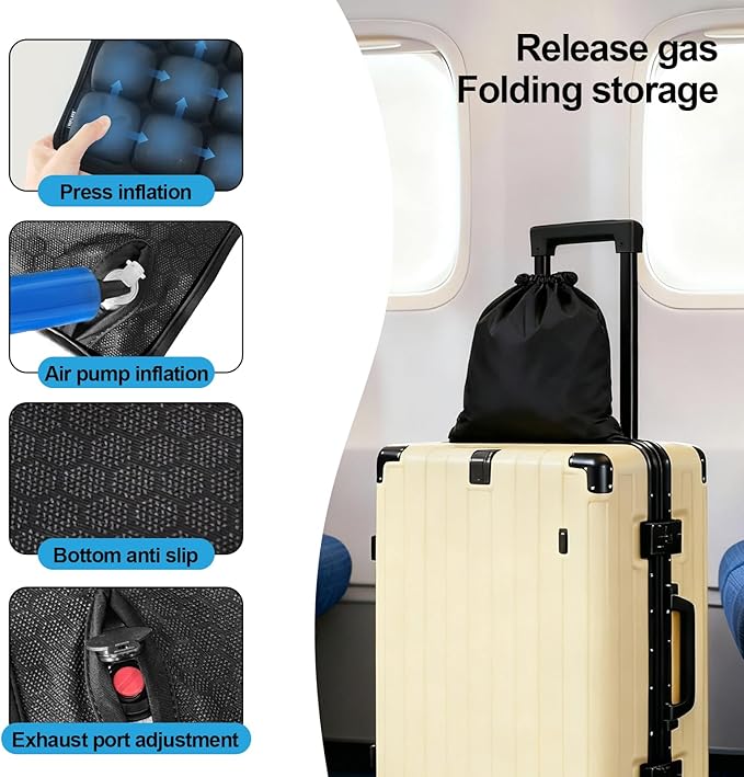 Travel Seat Cushion for Airplane – Inflatable 3D Air Cell Seat Cushions, Ergonomic Travel Cushion for Long Flights, Portable Seat Cushions Offer Support at Home, Work, Car, or in Transit