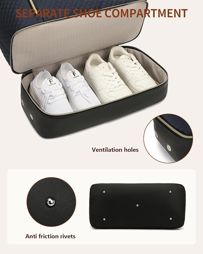 Duffle Bag for Women Travel, Weekender Bag Overnight Bag with Shoe Compartment, Carry on Bag with Crossbody Purse for Over Night, Weekend, Yoga, Gym, Business Trips, Hospital, Navy Black