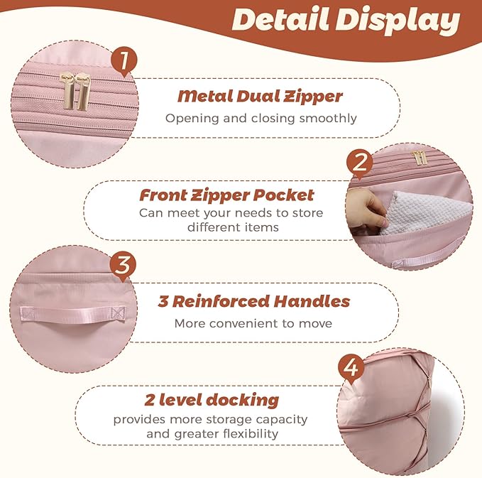 Ultra Space Saving Self Compression Organizers, 2 Pack Double Zipper Compression Packing Cubes for Bedding, Comforter Storage Bag for Blankets Duvet Quilts Pillows Queen King (Pink, X-Large)