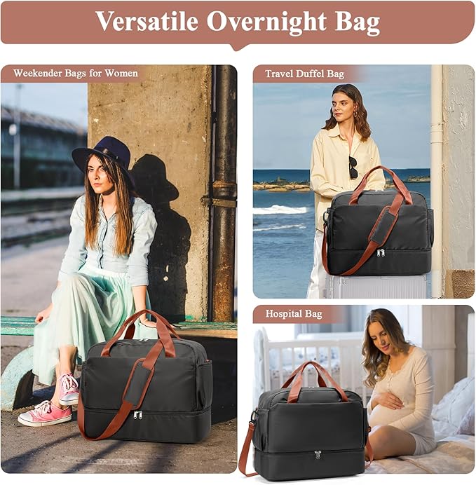 Travel Duffel Bags for Women, Carry-on Overnight Weekender Bag with Wet Pocket & Toiletry Bag, For Spirit Airlines 18x14x8 Personal Item Bag
