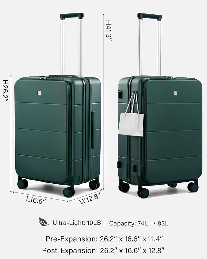 Hanke Hardside Expandable Checked Luggage, 24 Inch Top Opening Trunk Luggages with Spinner Wheels, All-PC Hard Shell Suitcase, Lightweight TSA Checked-Medium(Blackish Green, 83L)