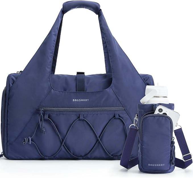 BAGSMART Gym Bag for Women, Lightweight Duffel Bag with Shoe Compartment, Weekender Bags with Wet Pocket, Workout Yoga Tote Bag for Women, Navy Blue
