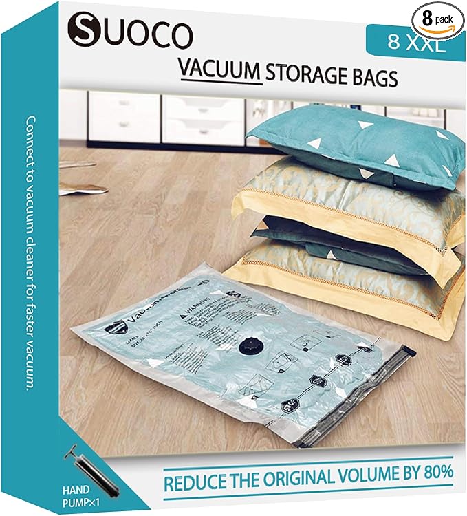 Vacuum Storage Bags, Compression Packing Space Saver Seal Bags for Clothing Bedding Comforters Blankets Pillows, 8 X-Jumbo