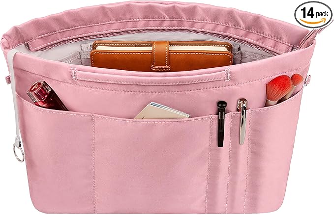 Vercord Purse Insert Organizers for Tote Handbag Bag in Bag with Zipper Liner Bag Organizer for Women 14 pockets