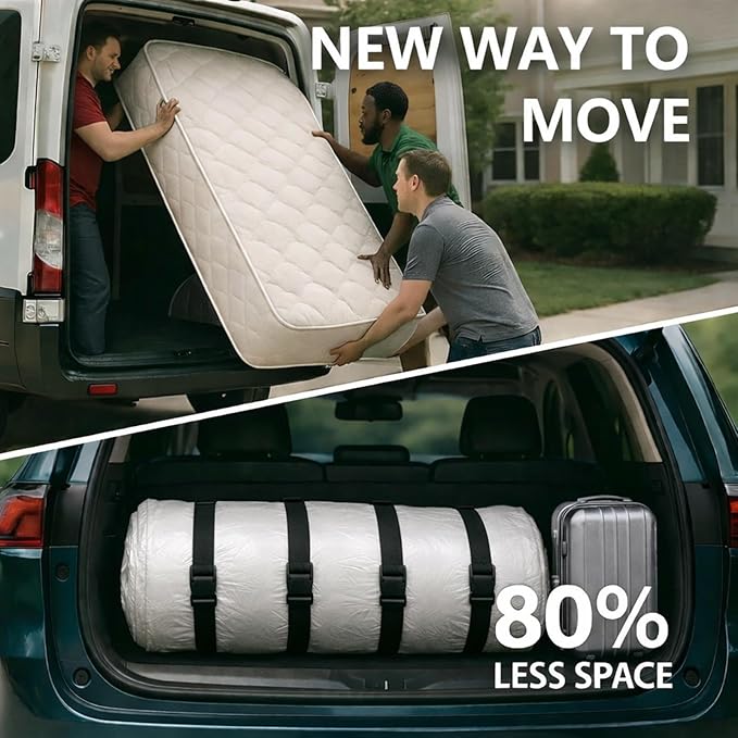 Mattress Vacuum Bag for Moving and Storage – Heavy Duty Compression Bag with Straps, Vacuum Bag for Memory Foam Mattress (King/Cal King)