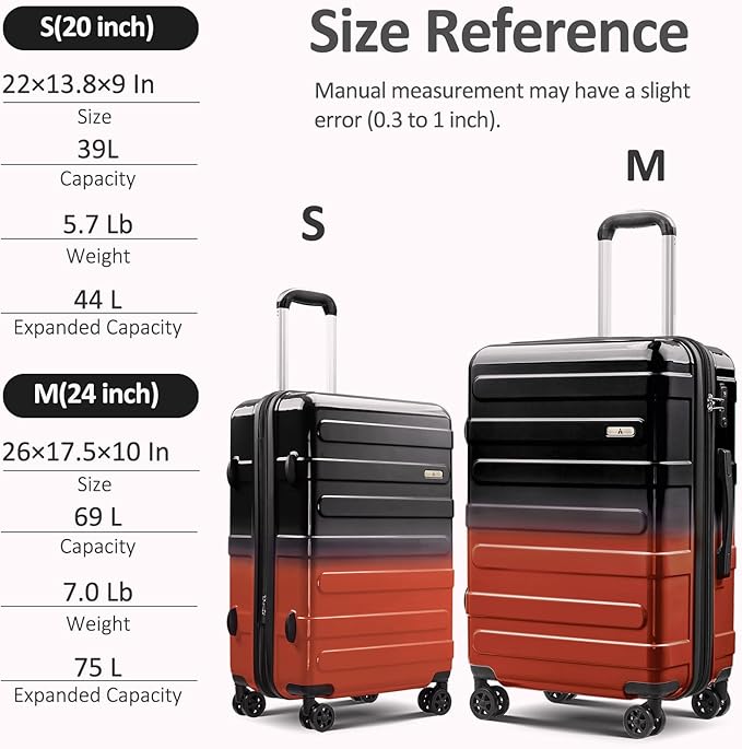 Carry on 20inch Luggage with Spinner Wheels, Lightweight PC+ABS Hard Shell Suitcases, Expandbale Storage & TSA Aprovel Lock