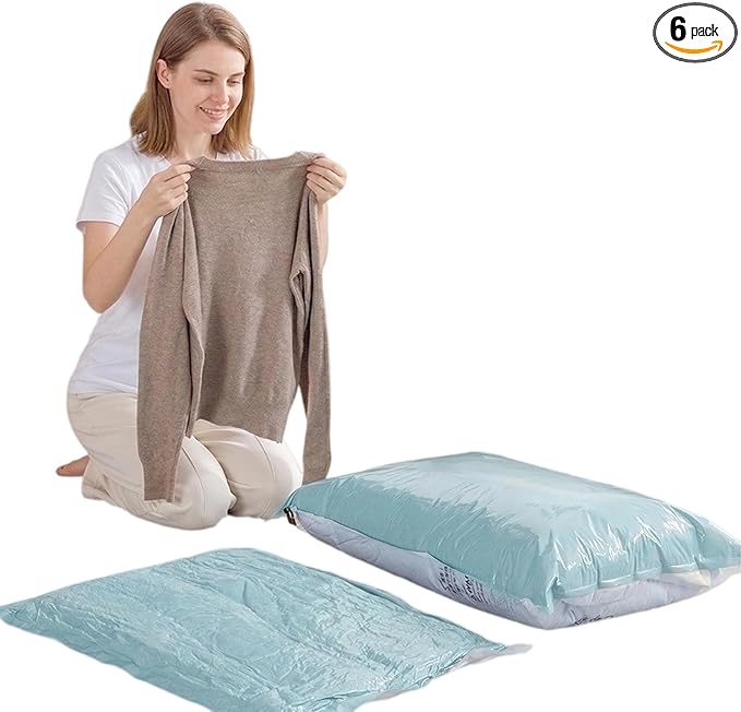 Vacuum Storage Bags for Clothing - NeatNest 6 Pack Flat Space Saver Bags, 3 Small+3 Medium, for Clothes, Towels, Sweaters, Dual Compression (Vacuum or Hand Press), Airtight and Reusable