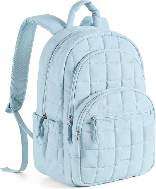 BAGSMART College Laptop Backpack, Travel Backpack for Women, Quilted Casual Daypack, Water-Resistant Bookbag for 15.6 Inch Laptop, Sky Blue