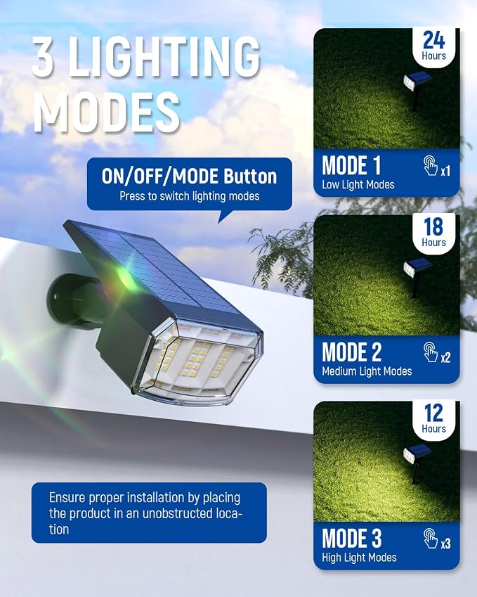 Solar Spot Lights Outdoor Waterproof, 6 Packs, Warm White | 63 LED, 3 Lighting Modes, Solar Landscape Lights for Yard, Garden, House, Garage, Pathway, Tree, Backyard
