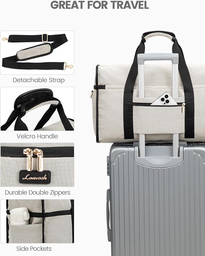 LOVEVOOK Travel Duffle Bag - Weekender & Overnight Bag with Toiletry & Wet Pocket, Carry-On Size, 3pc Set
