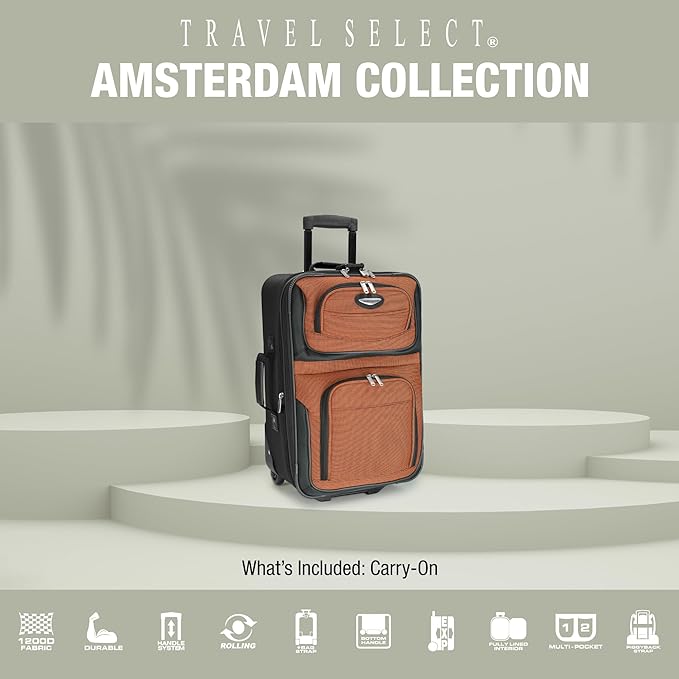 Travel Select Amsterdam Softside Expandable Luggage with Rolling Wheels, Gray, 21-Inch Carry-on