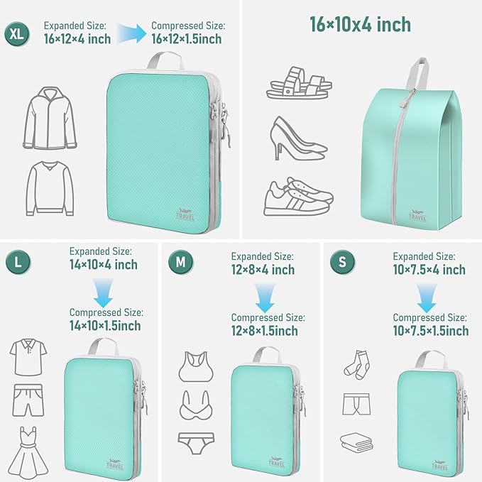 5 Set Packing Cubes For Travel Essentials, Luggage Packing Organization Cubes Suitcase Organizer Bags Set For Luggage Travel Packing Cubes For Suitcases Durable (5 Pcs, Blue)