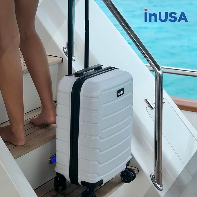 InUSA TREND Luggage with Spinner Wheels | Durable Lightweight Hardshell Suitcase, Travel bag with Handle and Trolley, 20-Inch Carry On Small Luggage | White