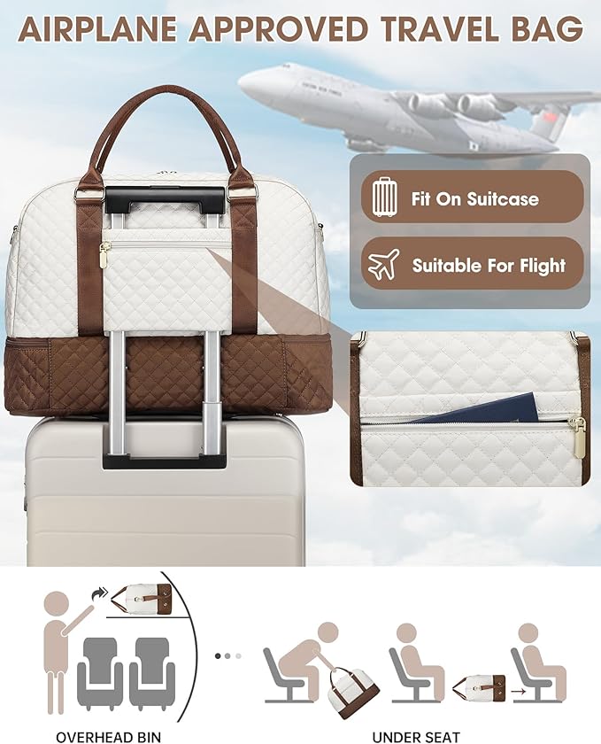 Weekender Bags for Women Travel Bag - Duffle Bag with Shoe Compartment Carry on Overnight Bag for Women Hospital Bags for Labor and Delivery 2Pcs Set Beige Brown