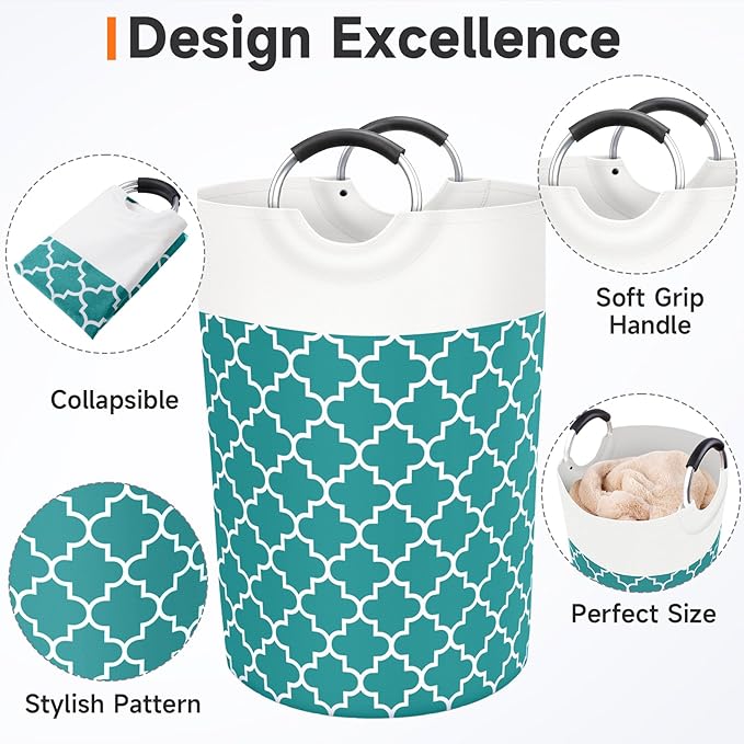 Large Laundry Basket Laundry Hamper Bag Washing Bin Clothes Bag Collapsible Tall With Handles Waterproof Travel Bathroom College Essentials Storage For College Dorm, Family (Green)115L