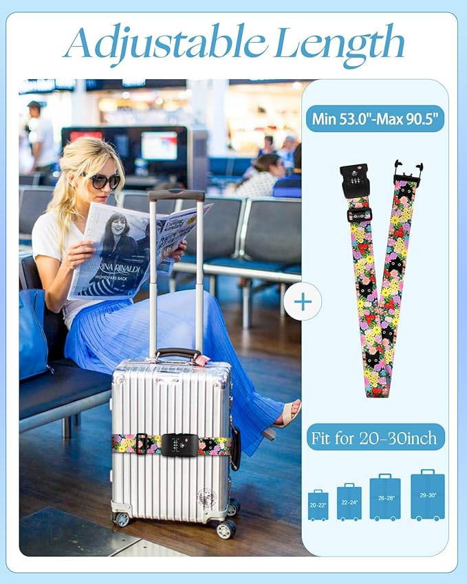 Slohif Luggage Straps TSA Lock for Suitcases - Travel Belt TSA Approved Accessories Luggage Identifiers Carry On Bag with Buckle Nylon Adjustable Band for Add a Bag Cat