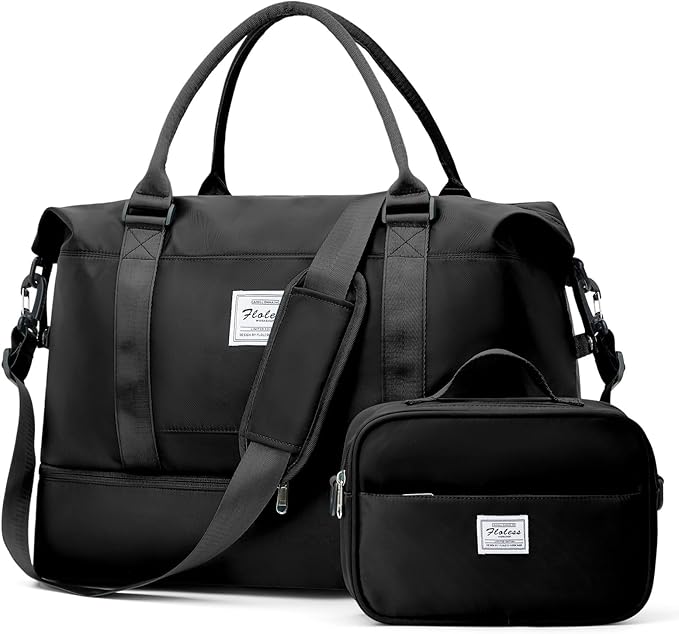 Weekender Bags for Women, Travel Duffel Bags with Shoe Compartment,Personal Item Travel Bag for Airlines, Carry on Overnight Tote Bag for Women with Toiletry Bag, Black