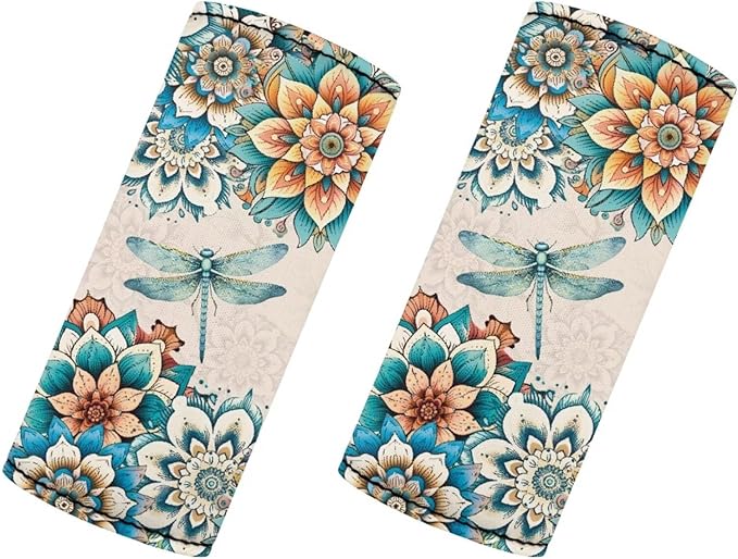 BIGCARJOB Blossom Lotus Luggage Handle Wraps Set of 2 Pcs Cute Identifier Travel Bag Wraps Women Girls Suitcase Handle Sleeve Cover Dragonfly Door Handle Protector