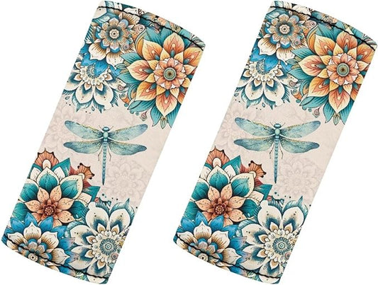 BIGCARJOB Blossom Lotus Luggage Handle Wraps Set of 2 Pcs Cute Identifier Travel Bag Wraps Women Girls Suitcase Handle Sleeve Cover Dragonfly Door Handle Protector