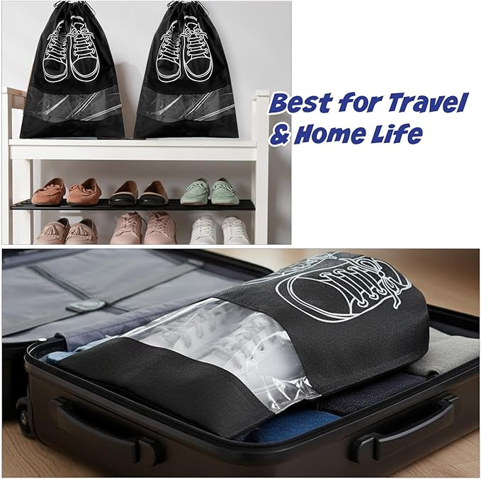 4Pcs Travel Shoe Bag Shoe Storage Bag with Clear Window Drawstring Shoes Bags for Packing in Suitcase Shoes Pouch for Men Women