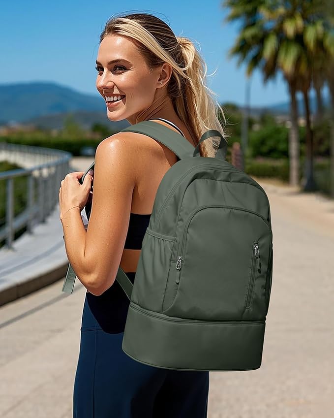 Gym Backpack for Women Men, Lightweight Gym Bag with Shoe Compartment, Waterproof Sports Backpack with Wet Pocket, Green