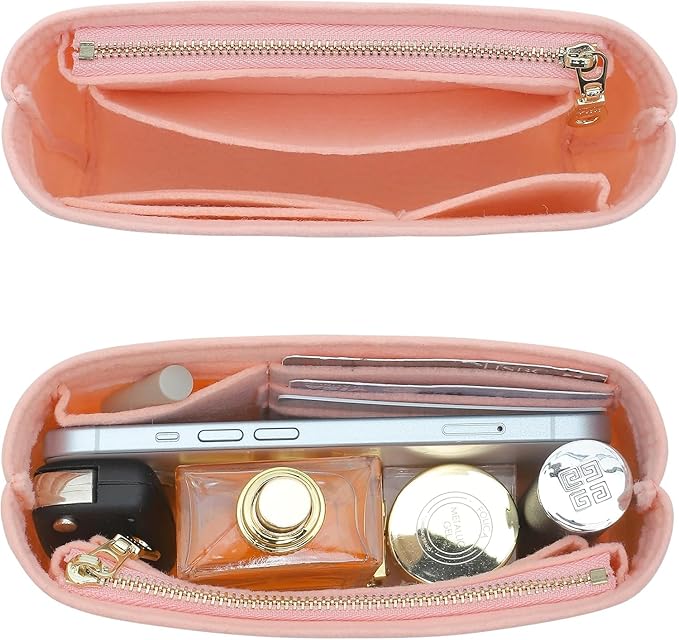 Small Purse Organizer Insert Compatible with Longchamp Mini LePliage Xtra/Original/Green XS Pouch, Felt Handbag Organizer Divider Shaper Inner with Zipper, Pink/XS