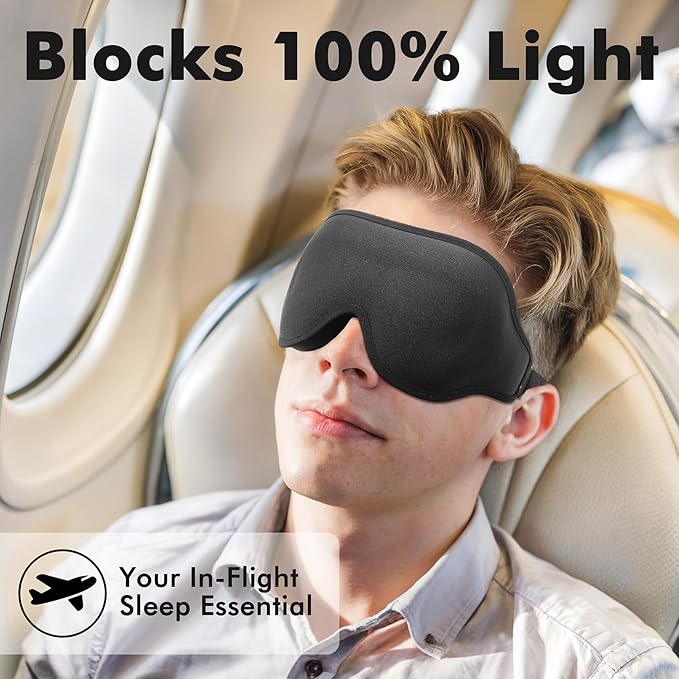 Weighted Eye Mask for Sleeping, 3D Contoured Sleep Mask Blackout with Adjustable Strap, Lash Extensions Sleeping Mask for Travel, Eye Cover Blindfold for Men Women (Black, 4.6oz)