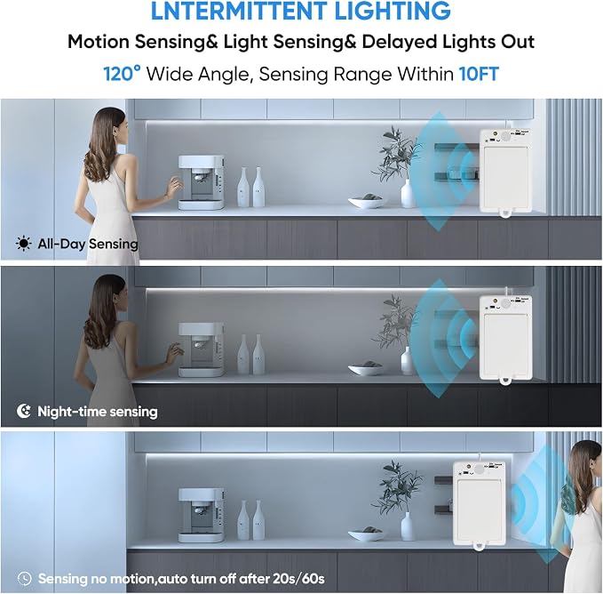 OMIKA COB Motion Sensor LED Strip Light, 6.56ft 640LEDs Closet Lights, Rechargeable Battery Operated Stair Strip Lights for Bed, Pantry, Shelves, Cabinet, Locker, 6000K Cool White, 2 Pack