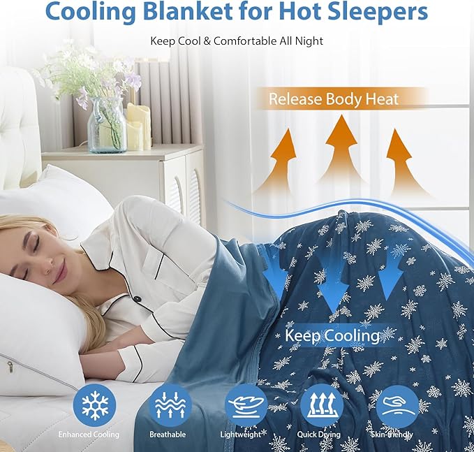 OIGAE Cooling Blanket for Hot Sleepers - Soft & Lightweight Summer Cold Blanket for Night Sweats | Perfect for Bed, Couch, Sofa (Dark Blue, Twin 60'' x 80'')
