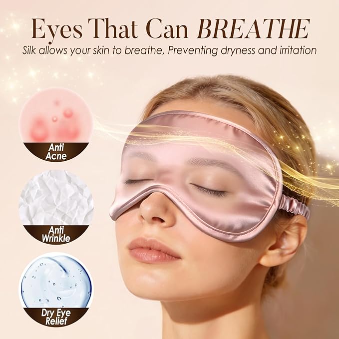 LULUSILK Mulberry Silk Sleep Eye Mask & Blindfold with Elastic Strap/Headband, Soft Eye Cover Eyeshade for Night Sleeping, Travel, Nap(Pink)