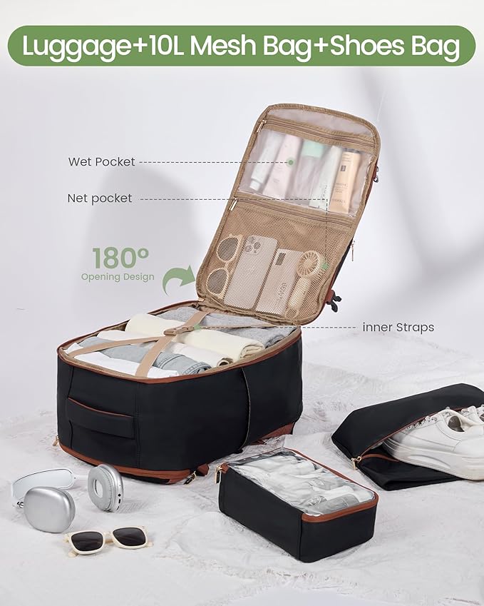 LOVEVOOK 50L Travel Backpack for Women & Men, Airline Approved Carry On Backpack, TSA Personal Item Bag fits 18.0 Inch Laptop, Waterproof Weekender Overnight Bags Suitcase for Work, Black-Brown-Beige