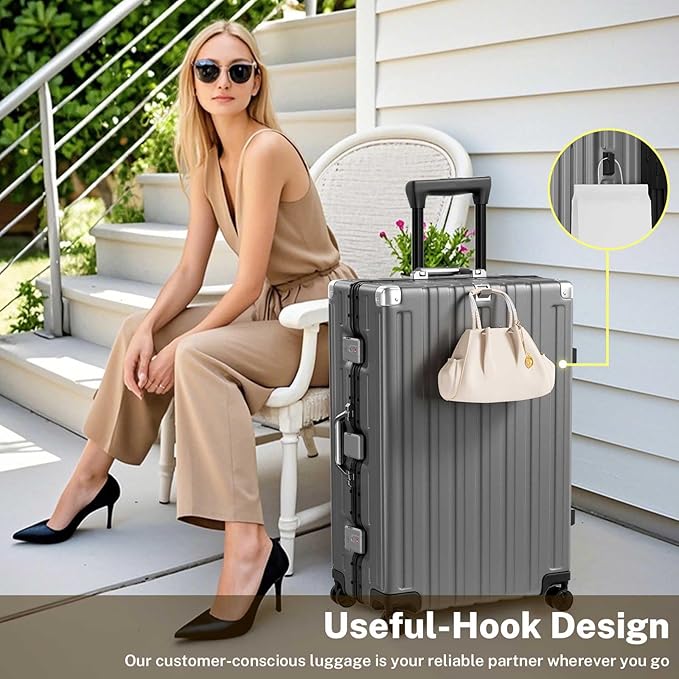 Krute Aluminum Frame Luggage 28 Inch Checked Suitcase with Spinner Wheels TSA Approved No Zipper Hard Shell Luggage PC+ABS Travel Suitcase