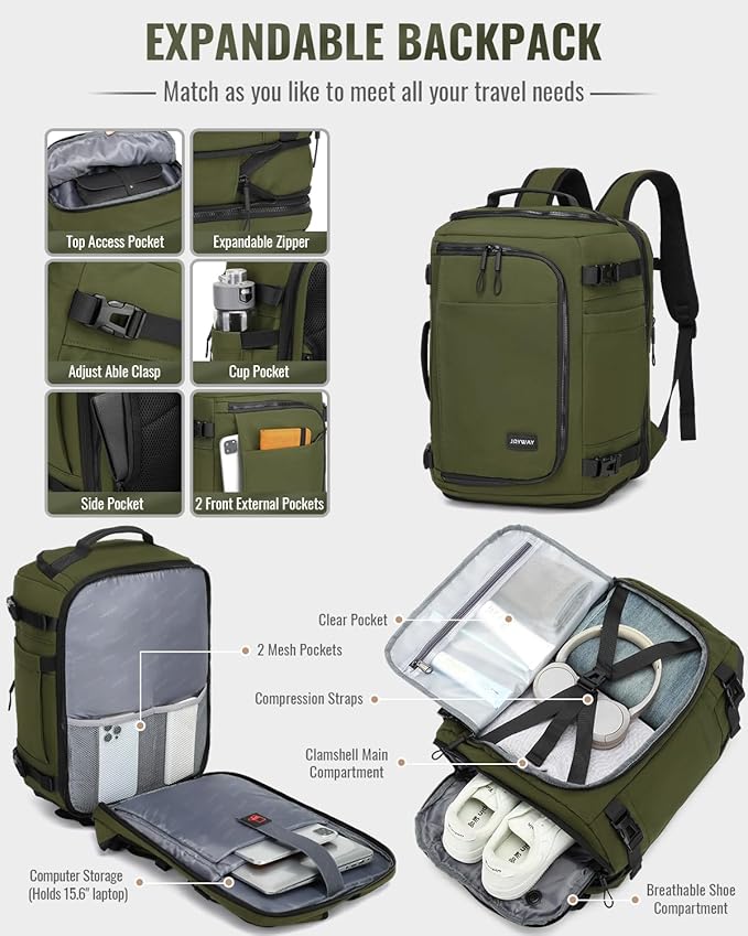 Joyway Luggage Sets 4 Piece with Spinner Wheels, Carry On Luggage 20In with ABS+PC Hardshell, Lightweight Suitcase Set with Travel Backpack and Pressure-resistant Frame, 20/24/28 Inch, Green