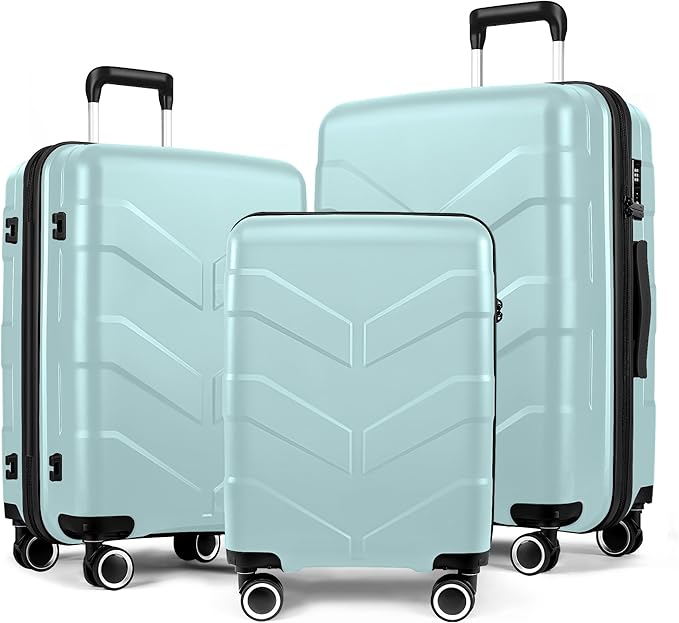 Luggage Sets 3 Piece with Spinner Wheel, Hardside Suitcase Set with TSA Lock, Expandable Lightweight Travel Luggage for Men and Women, Mint Green Upgraded