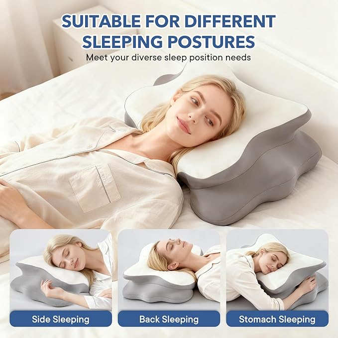 Cervical Pillow for Neck and Shoulder,Contour Memory Foam Pillow,Ergonomic Neck Support Pillow for Side Stomach Back Sleepers with Skin-Friendly Pillowcase (White)