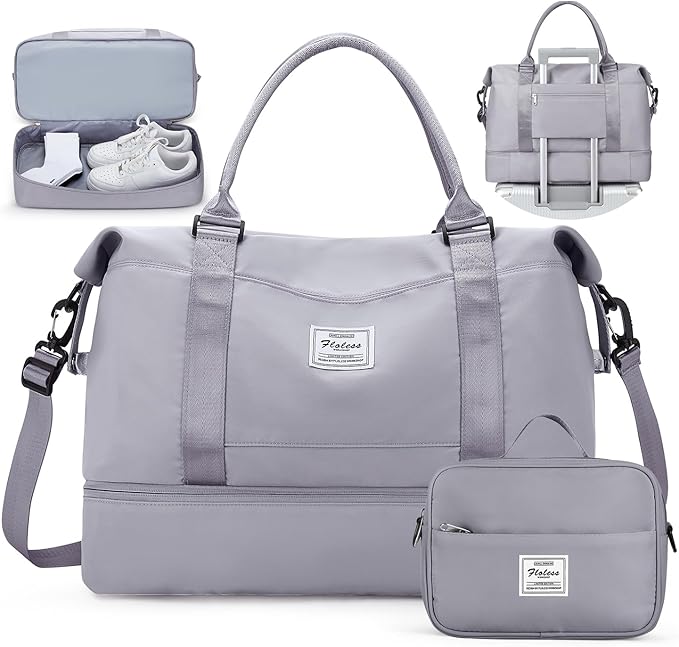Travel Duffel Bag with Shoes Compartment, Carry on Overnight Weekender Bags for Women, For Spirit Airlines 18x14x8 Personal Item Bag